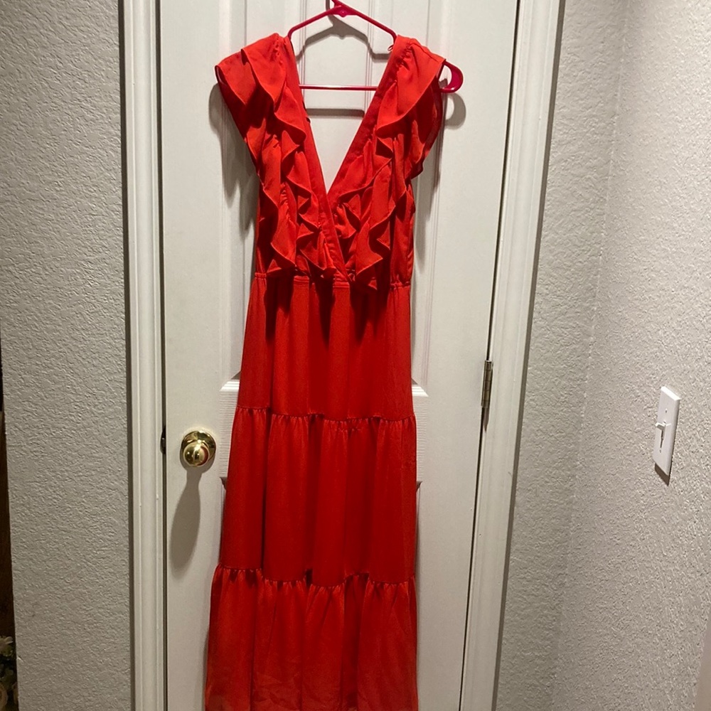 Red sunset ruffle dress